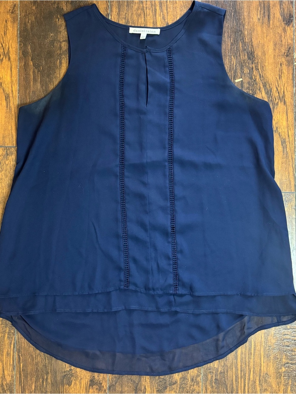 Daniel Rainn Navy Sleeveless Pintuck Sleeveless Top Size Large